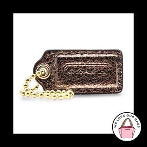 1.5" Small COACH Gold Crackle Leather Brass Key Fob Bag Charm Keychain Hang Tag